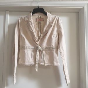 Beige cream blazer with lace & velvet detail